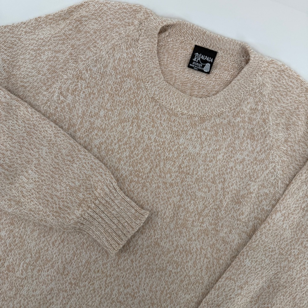 Diana Alpaca Sweater Mens L Tan Marled Crew Neck Raglan Wool Made in Peru